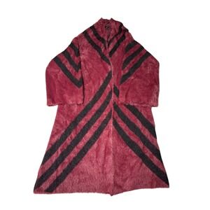 NWT CURATIONS Burgundy Stripe Fuzzy Knit Open‎ Front Cardigan Coat Women's M